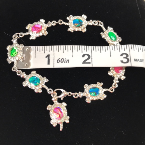 Silver Turtle Bracelet Multi Color Faux Stones - Picture 4 of 8
